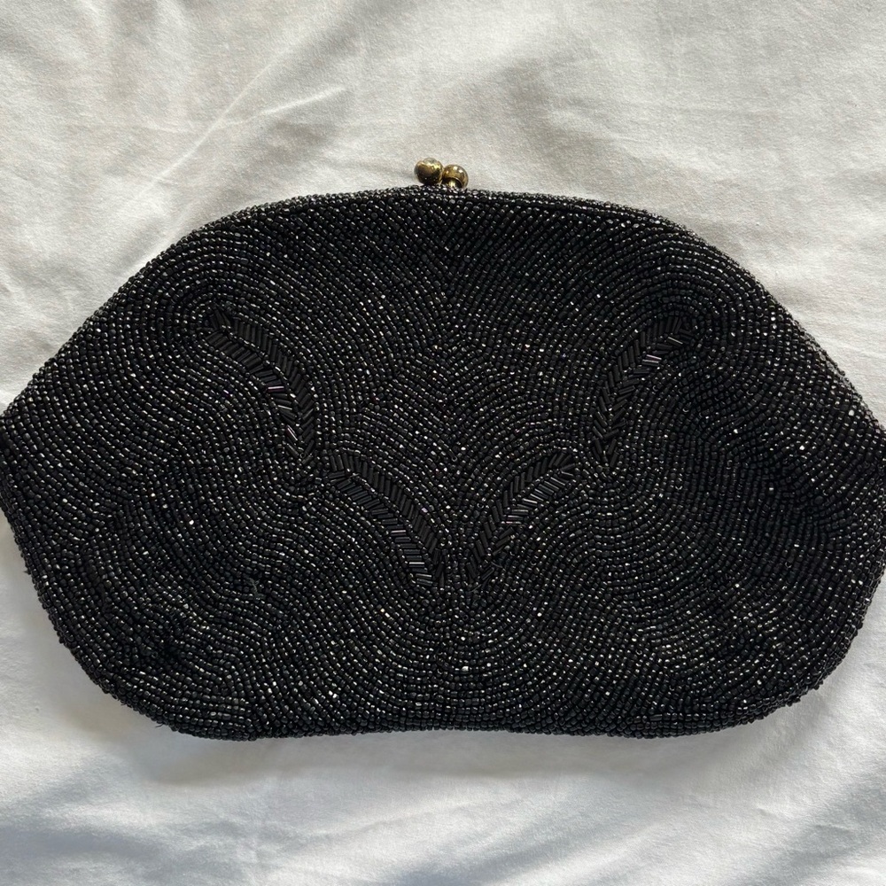 Walborg Black Beaded Evening Clutch with Mirror